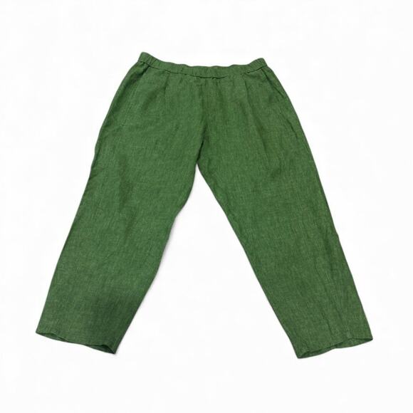 Eileen Fisher Women’s Green Organic Linen Wide Leg Crop Pants Size Large. - Picture 1 of 3